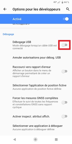 Activer le débogage USB