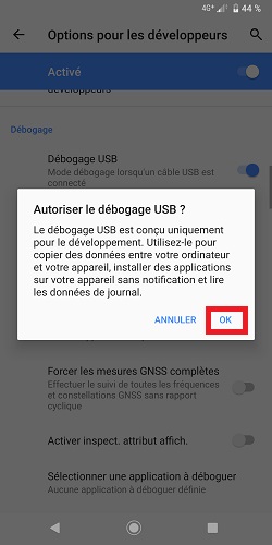 Activer le débogage USB