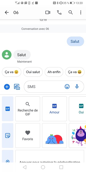 Utilisation d’android message.
