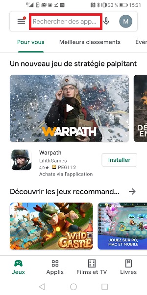 Installer l’application android message