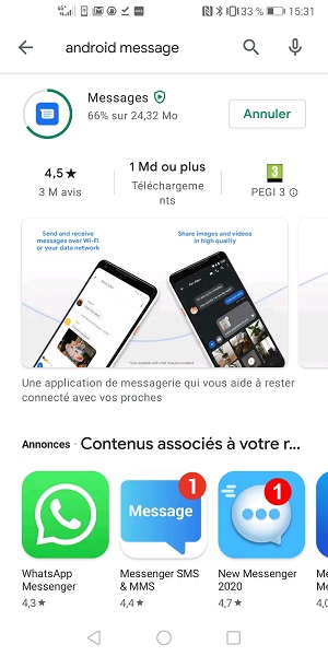 Installer l’application android message
