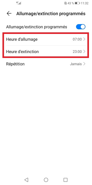 Activer l'allumage et l'extinction programmés sur Huawei