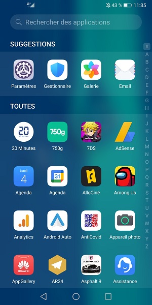 Activer le tiroir d'applications sur Huawei