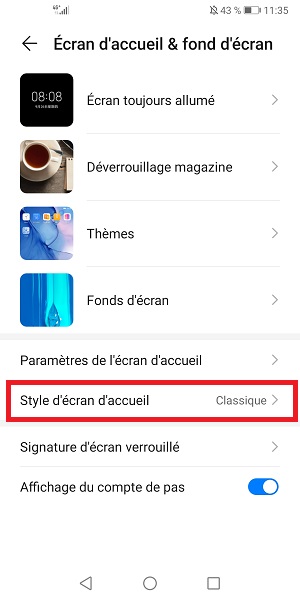 Activer le tiroir d'applications sur Huawei