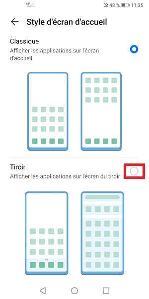 Activer le tiroir d'applications sur Huawei