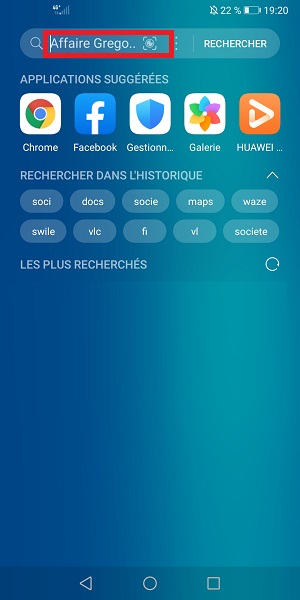 Recherche rapide avec le geste vers le bas