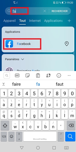 Recherche rapide avec le geste vers le bas