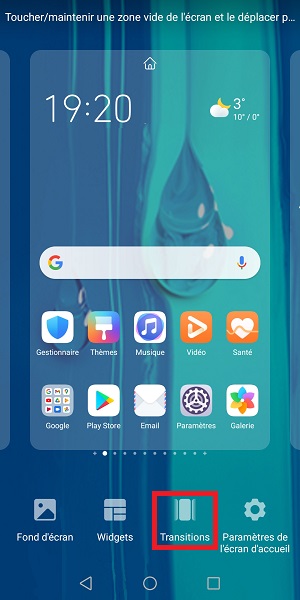 Accéder au menu des transitions Huawei