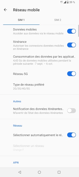 Activez la 3G et/ou la 4G ou la 5G