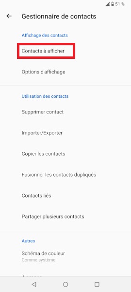 Gérer l’affichage des contacts.