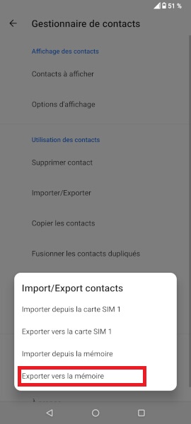 Exporter contacts au format fichier.vcf.