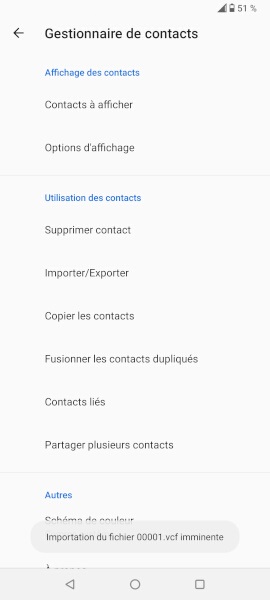 Importer contacts au format fichier.vcf.