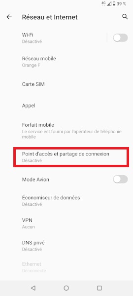 Partage de la connexion internet