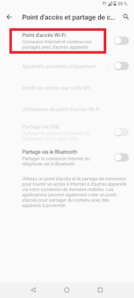 Partage de la connexion internet
