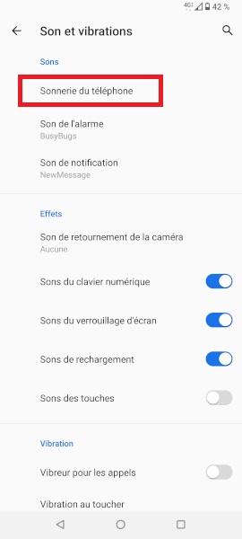 Personnalisation de la sonnerie