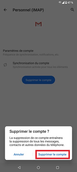 Supprimer un compte e-mail