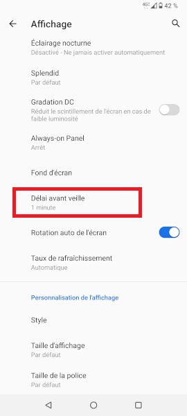 Modifier le délai de mise en veille.