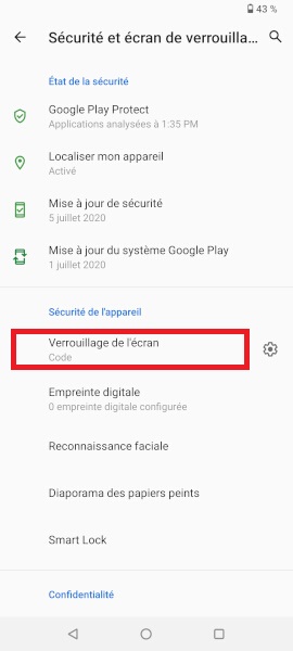 Supprimer un écran de verrouillage
