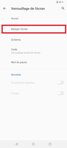 Supprimer un écran de verrouillage