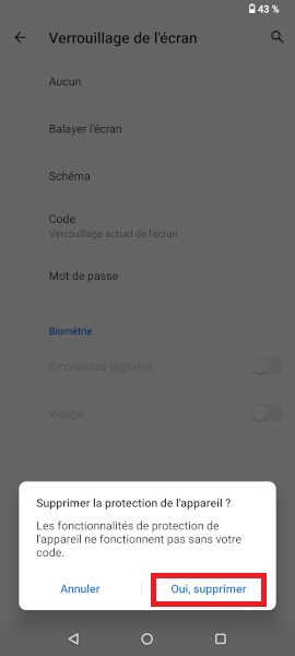 Supprimer un écran de verrouillage