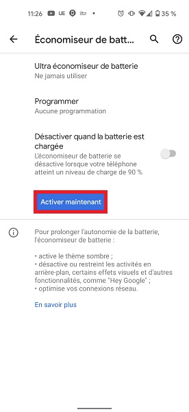 Activer le mode économie d’énergie