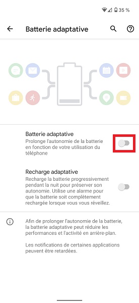Activer la batterie adaptative