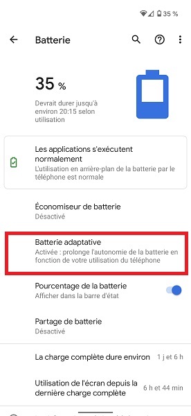 Activer la batterie adaptative