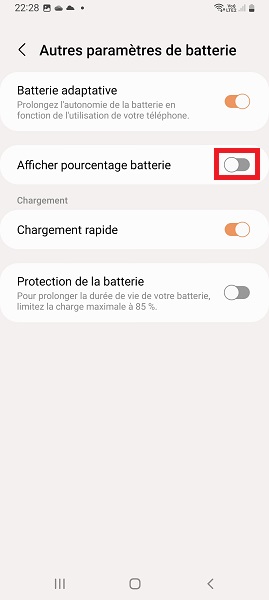 Afficher le pourcentage de batterie