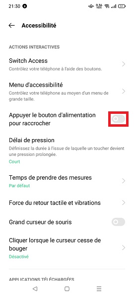 Activer le raccrochage par bouton alimentation sur Oppo