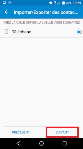 Importer contacts depuis la SIM vers le téléphone.