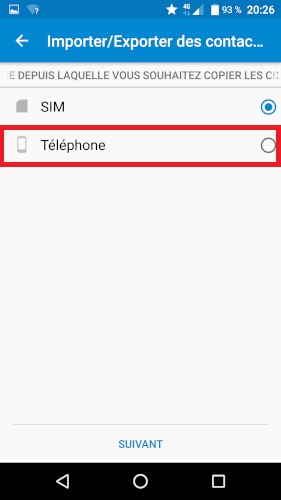 Importer contacts du téléphone vers la SIM.