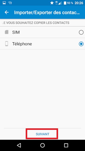 Importer contacts du téléphone vers la SIM.