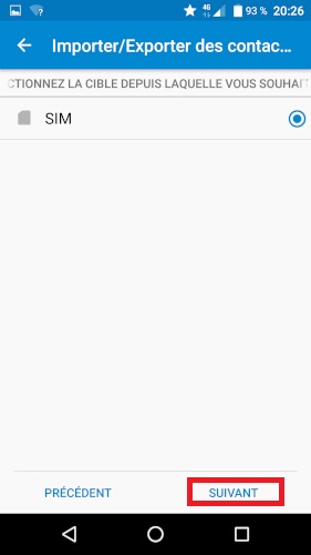 Importer contacts du téléphone vers la SIM.