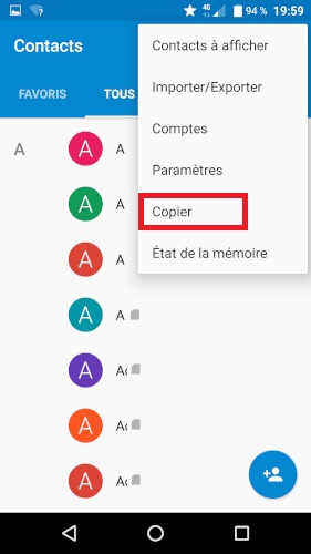 Importer contacts depuis la SIM vers le téléphone.