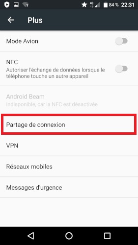 Partage de la connexion internet