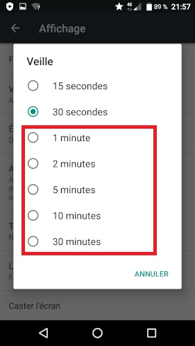 Modifier le délai de mise en veille.
