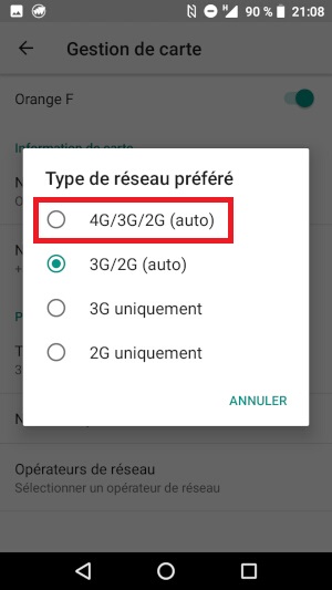 Activez la 3G et/ou la 4G