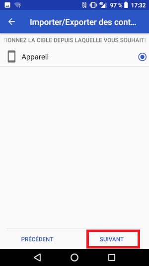 Importer contacts depuis la SIM vers le téléphone.