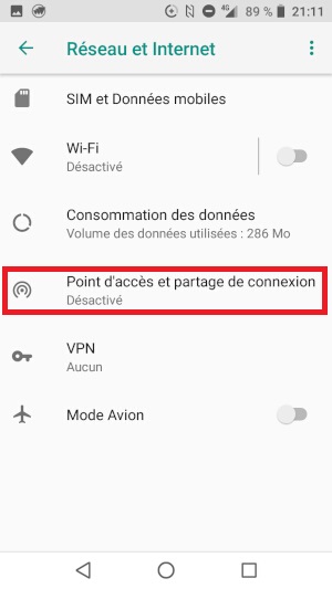 Partage de la connexion internet