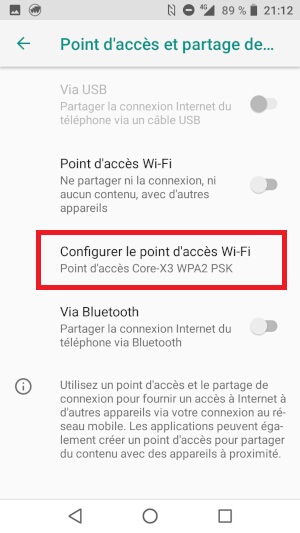 Partage de la connexion internet