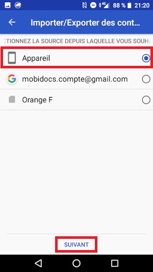 Copier vos contacts sur votre Compte Google.