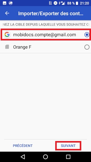 Copier vos contacts sur votre Compte Google.