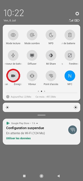 Capture depuis le panneau de notifications