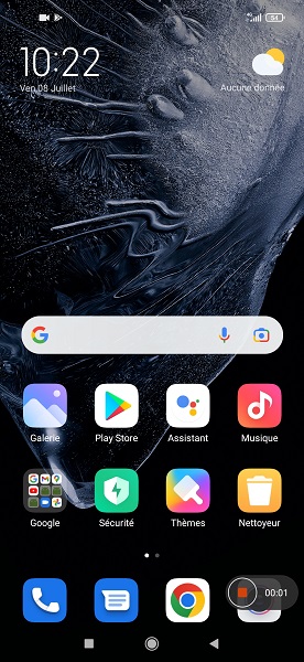 Capture depuis le panneau de notifications