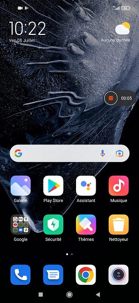 Capture depuis le panneau de notifications