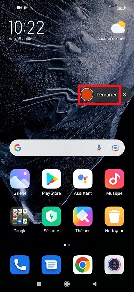Capture depuis le panneau de notifications