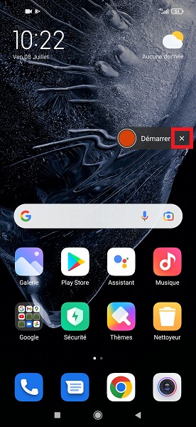 Capture depuis le panneau de notifications
