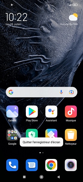 Capture depuis le panneau de notifications