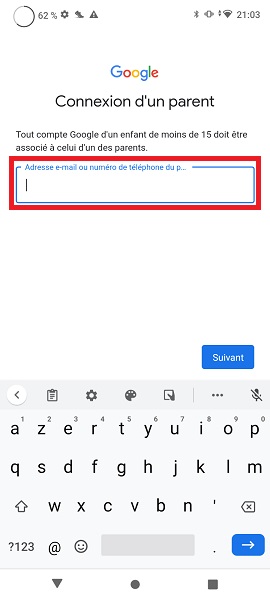 Connecter le compte Google des parents à celui de votre enfant.