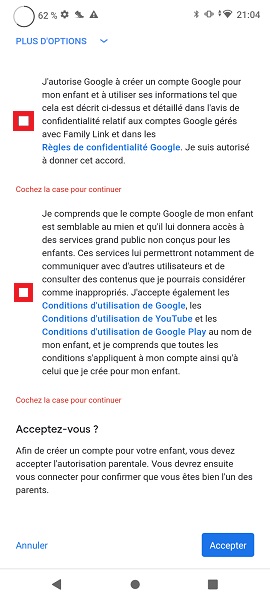Connecter le compte Google des parents à celui de votre enfant.